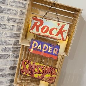 Antique Metal Rock Paper Scissors sign